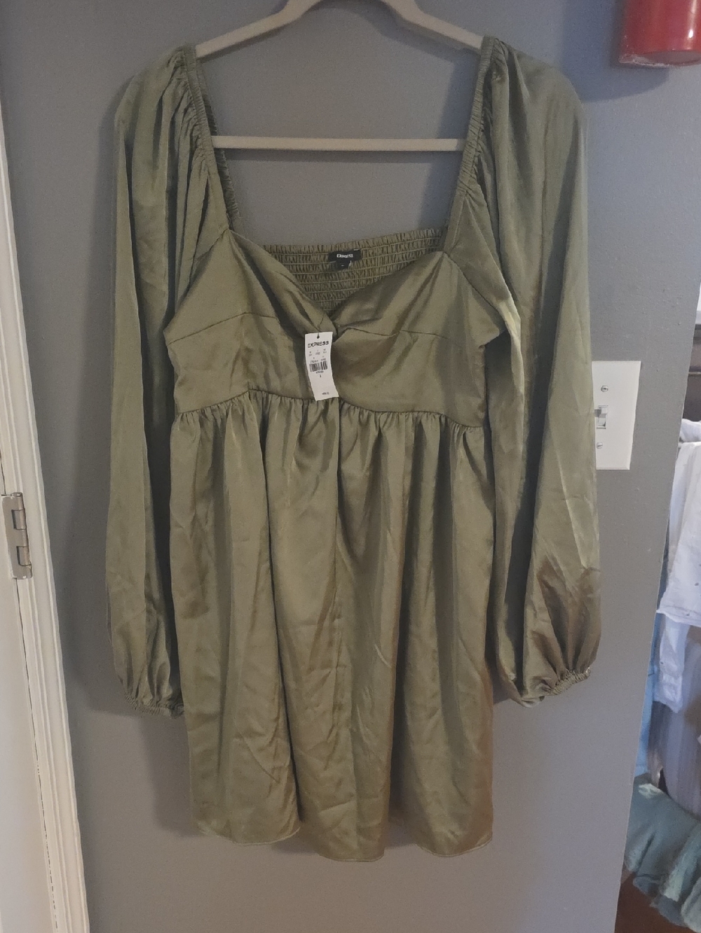Express Olive Green Long Sleeve Mini Dress
